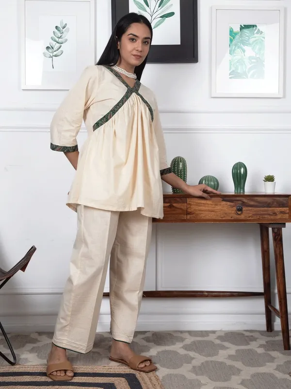 Yellow_Cotton_Peplum_Top_with_Yellow_Paired_With_Matching_Pants_-_XXL