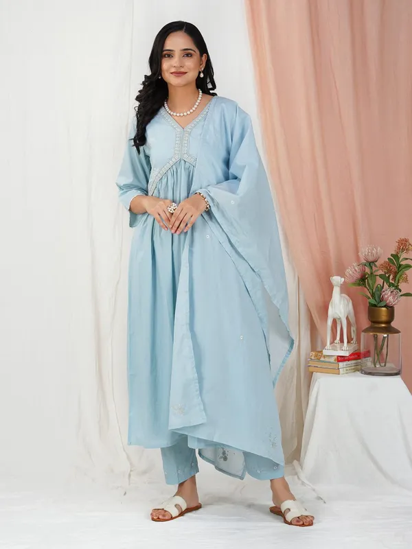 Sky_Blue_Embroidered_Cotton_Anarkali_Kurta_With_Matching_Pant_And_Dupatta_-_XXL