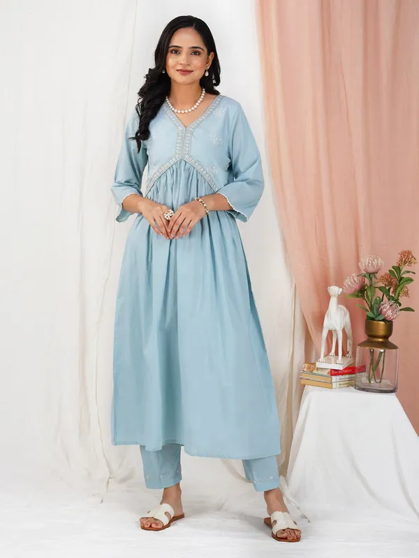 Sky_Blue_Embroidered_Cotton_Anarkali_Kurta_-_XXL
