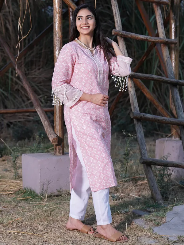 Pink_Printed_Cotton_Kurta_Paired_With_Cotton_Pant_-_Set_of_2_-_XXL