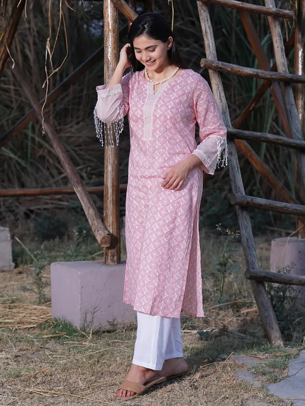 Pink_Printed_Cotton_Kurta_Paired_With_Cotton_Pant_-_Set_of_2_-_XXL