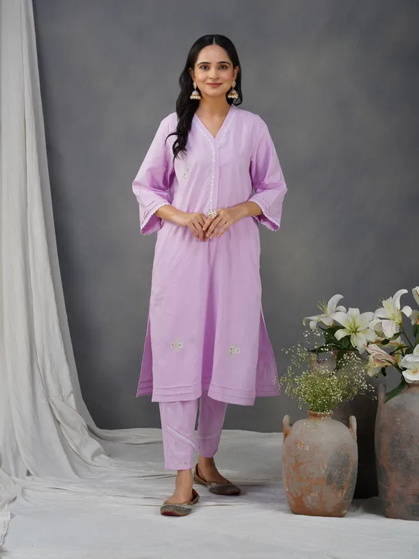 Purple_Embroidered_Cotton_Kurta_Paired_With_Matching_Pant_-_XXL