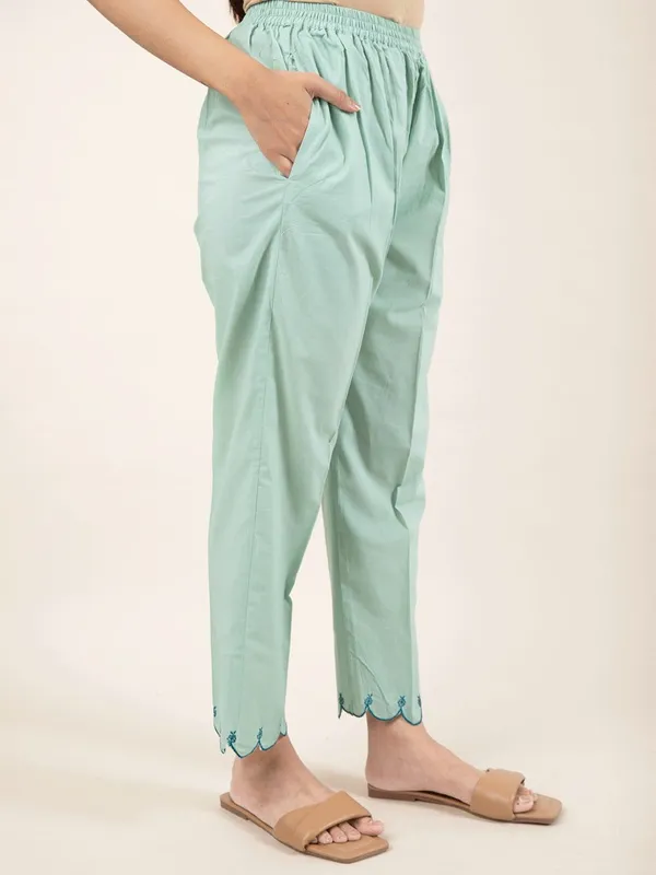 Green_Hand_Embroidered_Cotton_Kurta_Paired_With_Matching_Pant_And_Dupatta