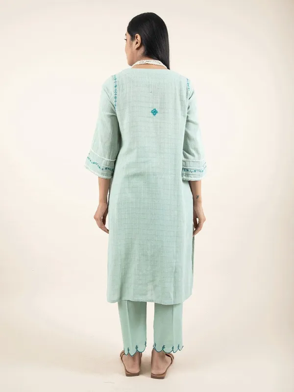 Green_Hand_Embroidered_Cotton_Kurta_Paired_With_Matching_Pant_And_Dupatta