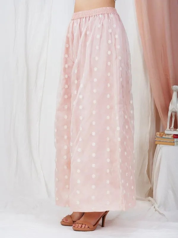 Peach_Lace_Embroidered_Short_Organza_Kurta_paired_with_matching_Palazzo_-_XXL