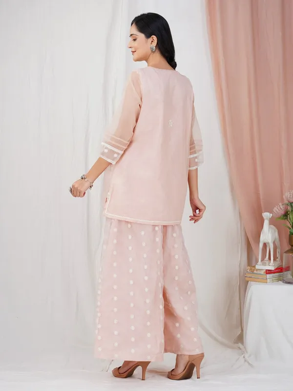 Peach_Lace_Embroidered_Short_Organza_Kurta_matching_Palazzo_and_dupatta_-_XXL