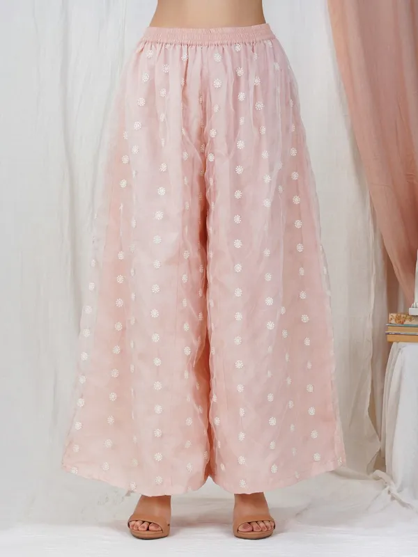 Peach_Lace_Embroidered_Short_Organza_Kurta_matching_Palazzo_and_dupatta_-_XXL