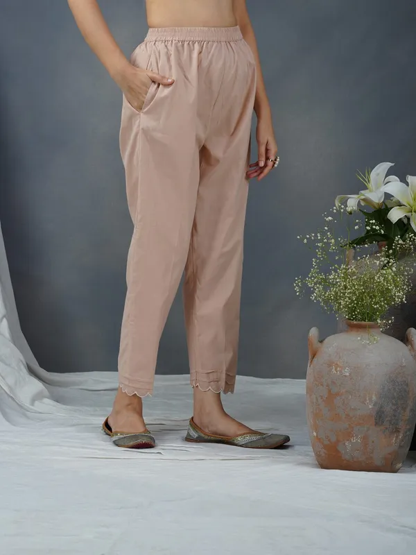 Peach_Embroidered_Organza_Kurta_Paired_With_Matching_Pants_-_XXL
