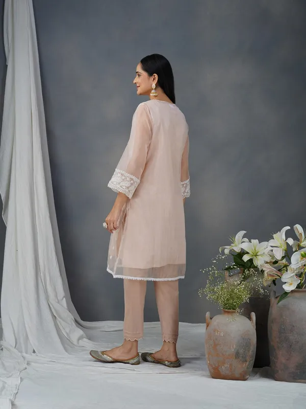 Peach_Embroidered_Organza_Kurta_Paired_With_Matching_Pants_-_XXL