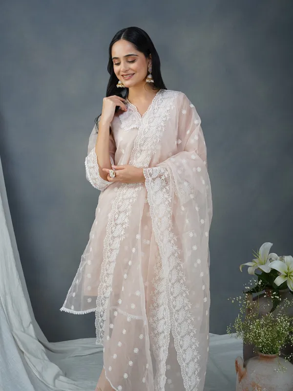 Peach_Embroidered_Organza_Kurta_With_Matching_Pant_And_Dupatta_-_XS