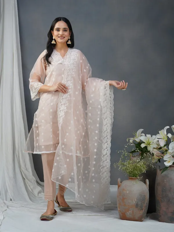 Peach_Embroidered_Organza_Kurta_With_Matching_Pant_And_Dupatta_-_XS