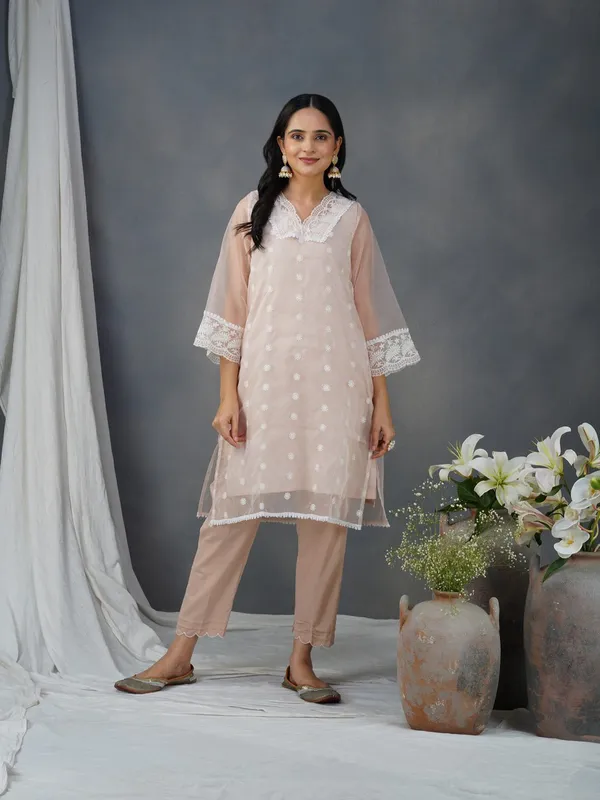 Peach_Embroidered_Organza_Kurta_-_XXL