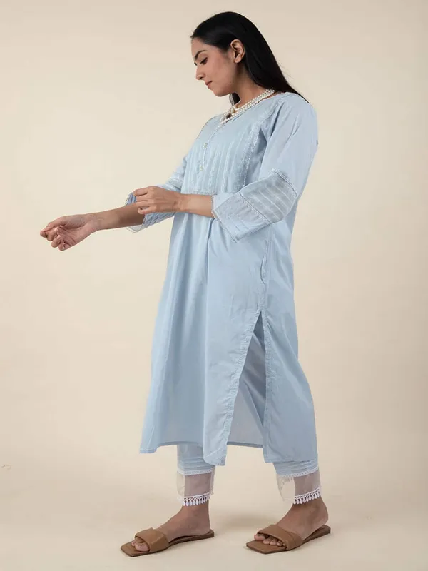 Sky_Blue_Cotton_kurta_Paired_With_Matching_Pant_-_XXL