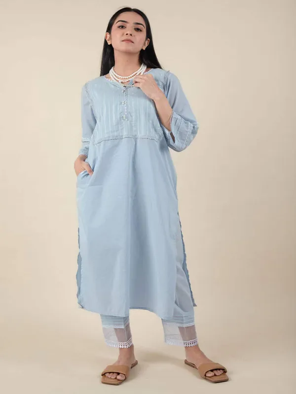 Sky_Blue_Cotton_kurta_Paired_With_Matching_Pant_-_XXL