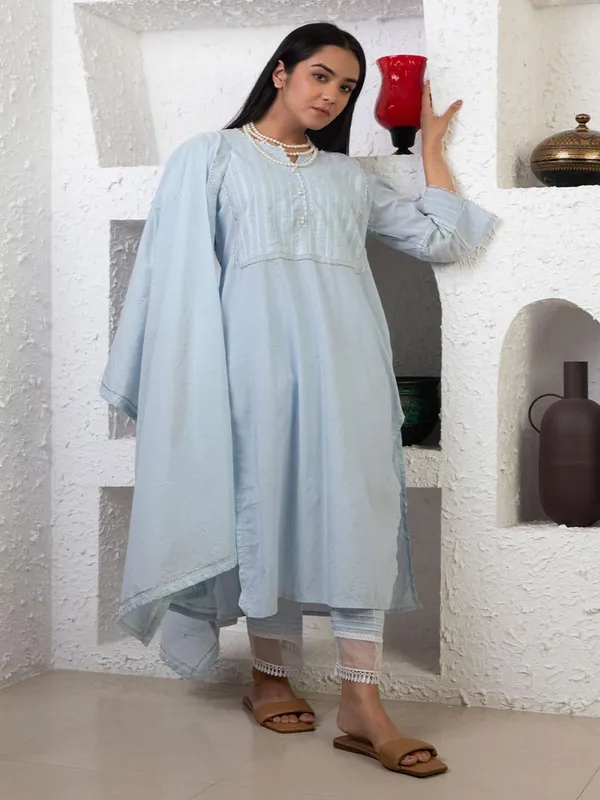 Sky_Blue_Cotton_kurta_With_Matching_Pant_And_Dupatta_-_XXL