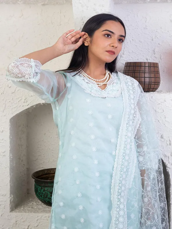 Sea_Green_Embroidered_Organza_Kurta__matching_Pants_and_dupatta_-_XS