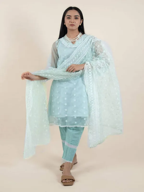 Sea_Green_Embroidered_Organza_Kurta__matching_Pants_and_dupatta_-_XS