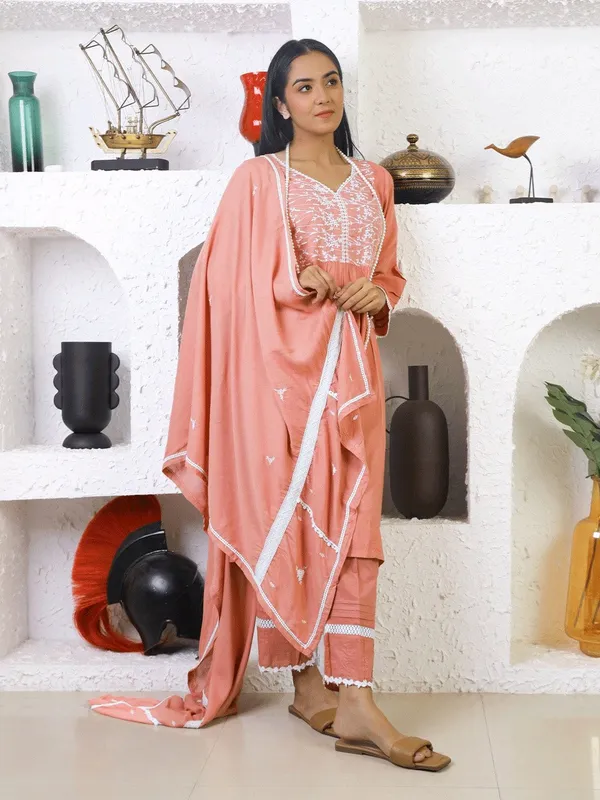 Dusty_Brown_Embroidered_Cotton_Kurta_With_Matching_Pant_And_Dupatta_-_XXL