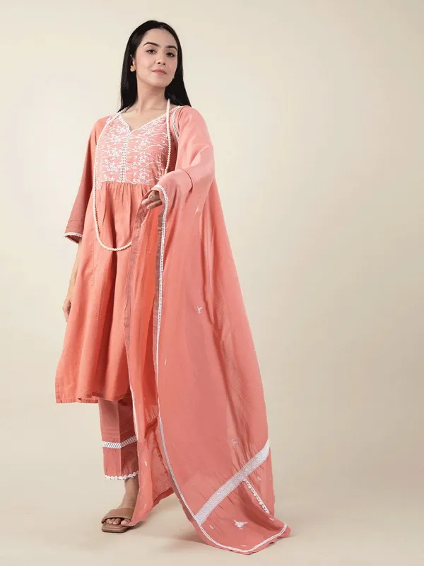 Dusty_Brown_Embroidered_Cotton_Kurta_With_Matching_Pant_And_Dupatta_-_XXL