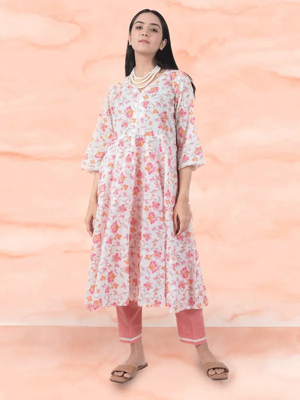 White_and_Pink_Printed_Cotton_Anarkali_Paired_With_Matching_Pant_-_XXL