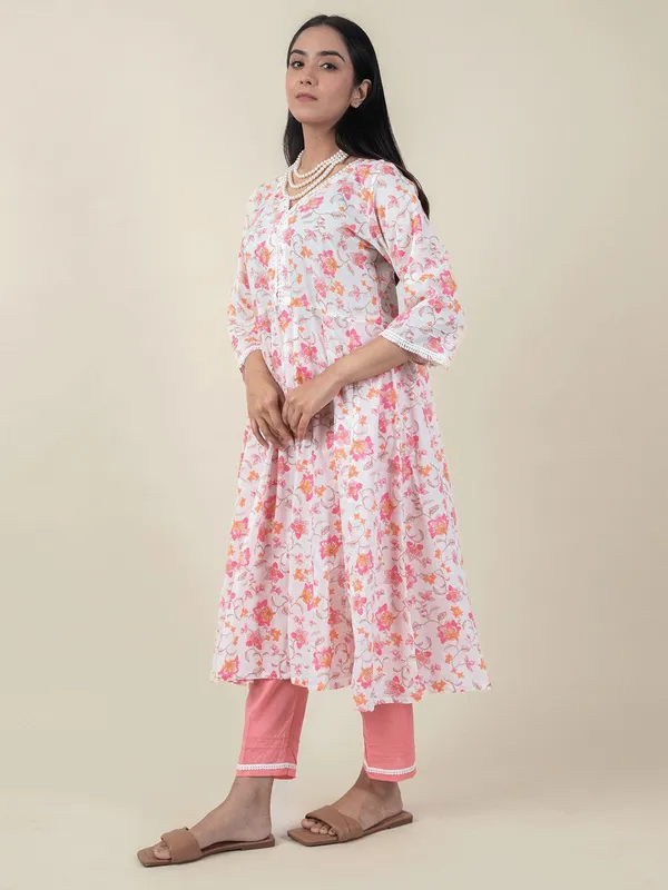 White_and_Pink_Printed_Cotton_Anarkali_Paired_With_Matching_Pant_-_XXL
