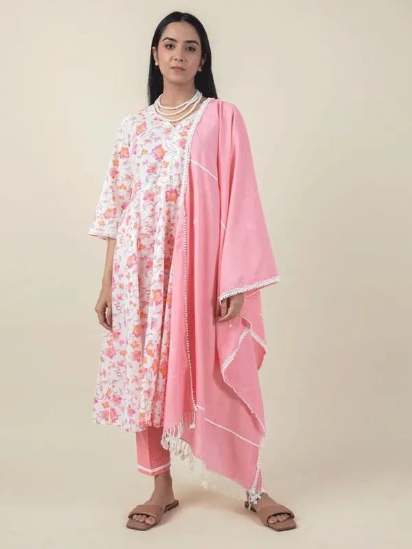White_Pink_Printed_Cotton_Anarkali_With_Matching_Pant_And_Dupatta_-_XXL