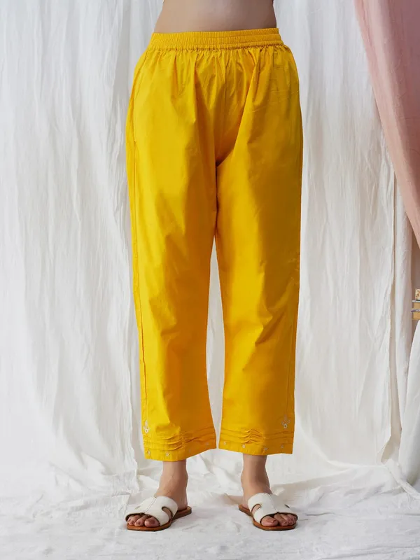Yellow_Embroidered_Cotton_Angrakha_Kurta_Paired_With_Matching_Pants_-_XXL