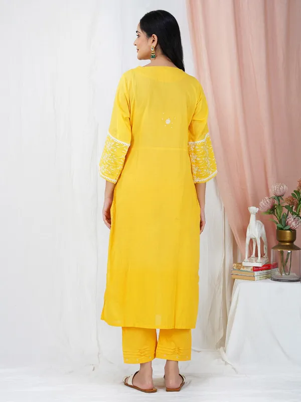Yellow_Embroidered_Cotton_Angrakha__Kurta_With_Matching_Pants_And_Dupatta_-_XXL