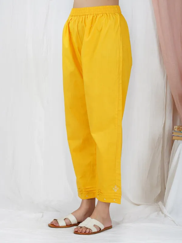 Yellow_Embroidered_Cotton_Angrakha__Kurta_With_Matching_Pants_And_Dupatta_-_XXL