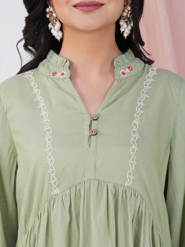 Olive_Green_Embroidered_Cotton_Kurta_Paired_With_Matching_Pant_-_XXL