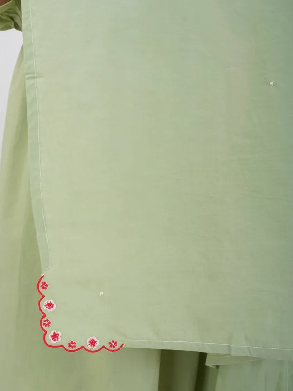 Olive_Green_Embroidered_Cotton_Kurta_Paired_With_Matching_Pant_And_Dupatta_-_XXL
