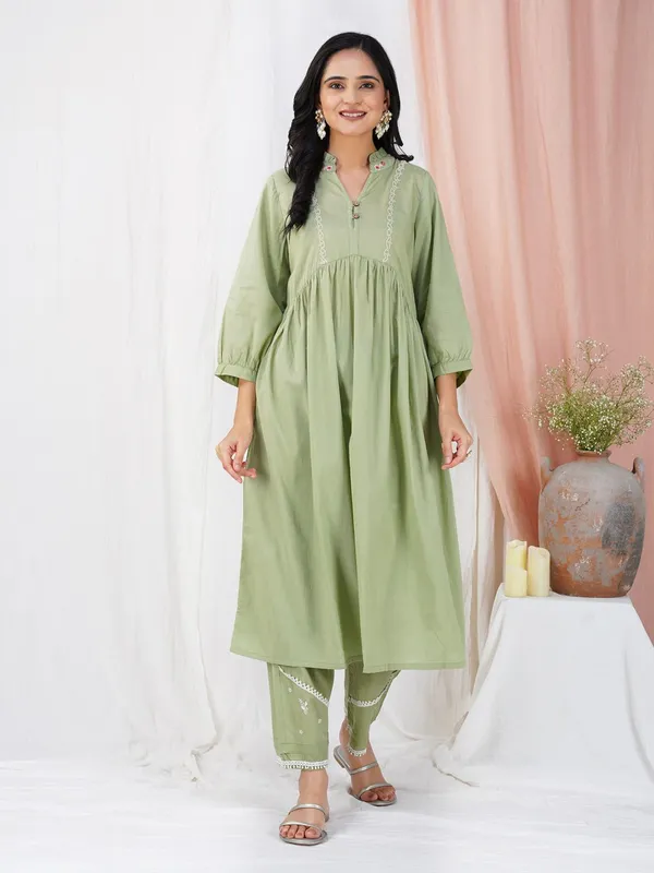 Olive_Green_Embroidered_Cotton_Kurta_-_XXL