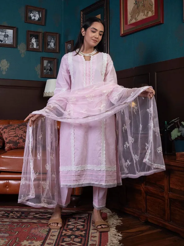 Pink_Dobby_Cotton_Kurta_With_Matching_Pant_And_Dupatta