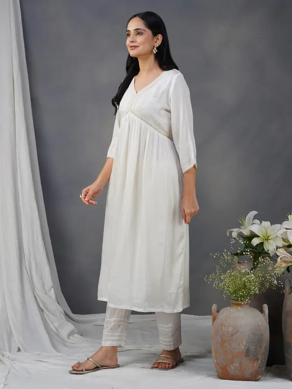 White_Embroidered_Cotton_Modal_Anarkali_Kurta_With_Matching_Pant_And_Dupatta_-_XXL