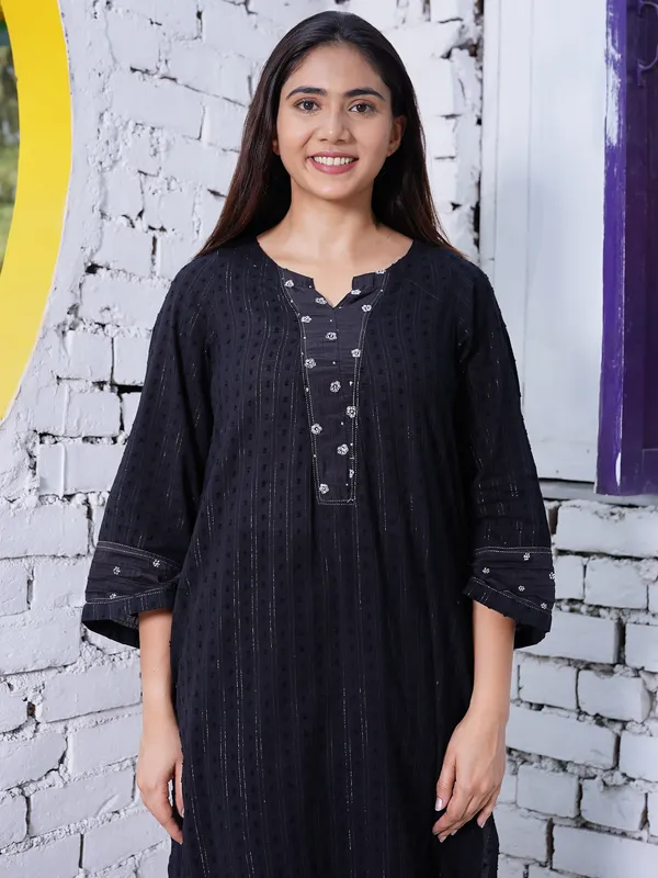 Black_Embroidered_Cotton_Dobby_Kurta_with_Cotton_Pant_and_Embroidered_Dupatta-_Set_of_3_-_XXL