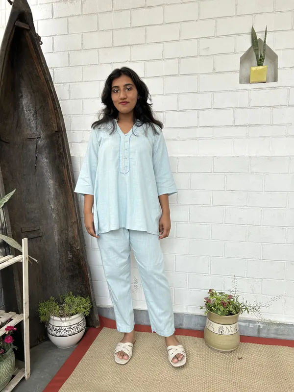 Sky_Blue_Kantha_Embroidered_Short_Cotton_Co-ord_-_XXL