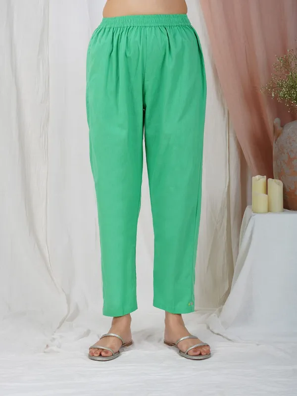 Green_Kantha_Embroidered_Work_Cotton_Kurta_Paired_With_Matching_Pant_-_XXL