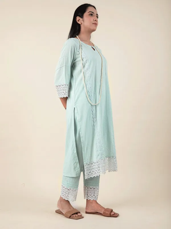 Sea_Green_Cotton_Kurta_Paired_With_Matching_Pant_-_XXL