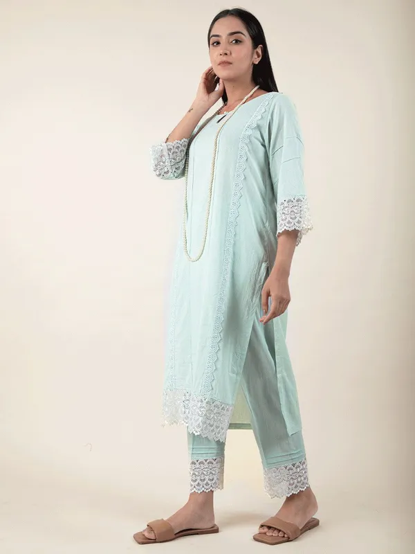 Sea_Green_Cotton_Kurta_Paired_With_Matching_Pant_-_XXL