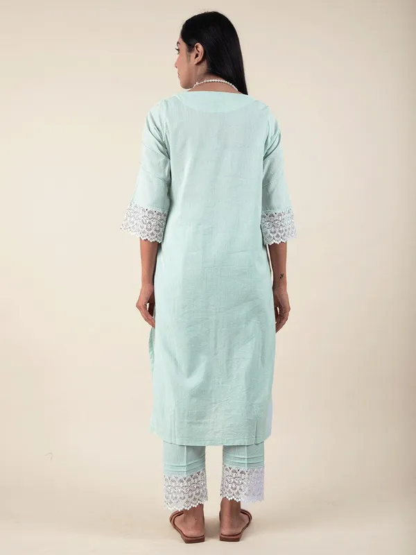 Sea_Green_Cotton_Kurta_Paired_With_Matching_Pant_-_XXL