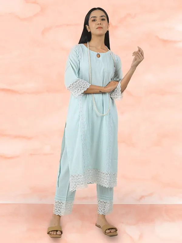 Sea_Green_Cotton_Kurta_Paired_With_Matching_Pant_-_XXL