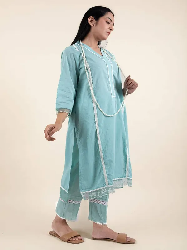 Firozi_Embroidered_Cotton_Dobby_Kurta_Paired_With_Matching_Pant_-_XXL