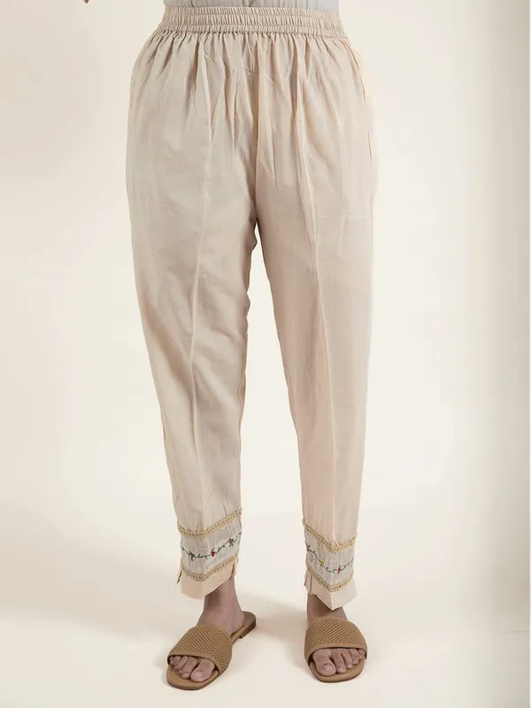 Beige_colorful_Hand_Embroidered_Cotton_Kurta_Paired_With_Matching_Pant_-_XXL