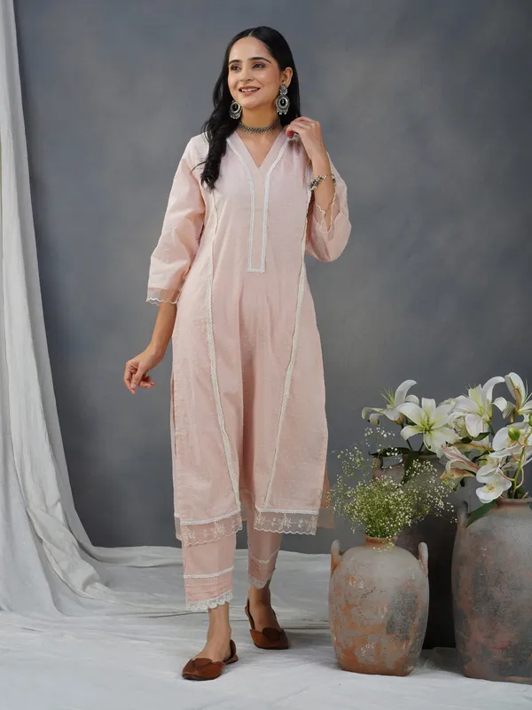 Pink_Embroidered_Cotton_Dobby_Kurta_Paired_With_Matching_Pant_-_XXL