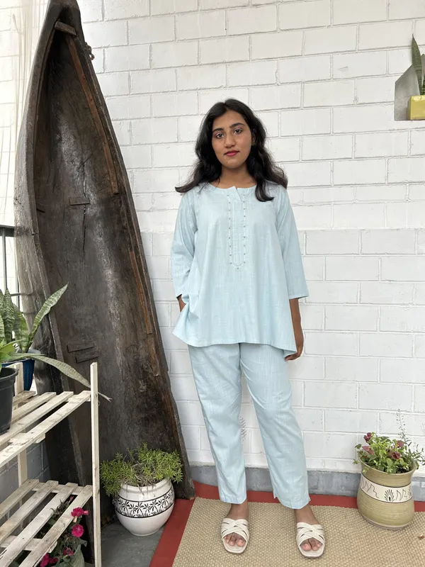 Sky_Blue_Kantha_Embroidered_Short_Cotton_Co-ord_-_XXL