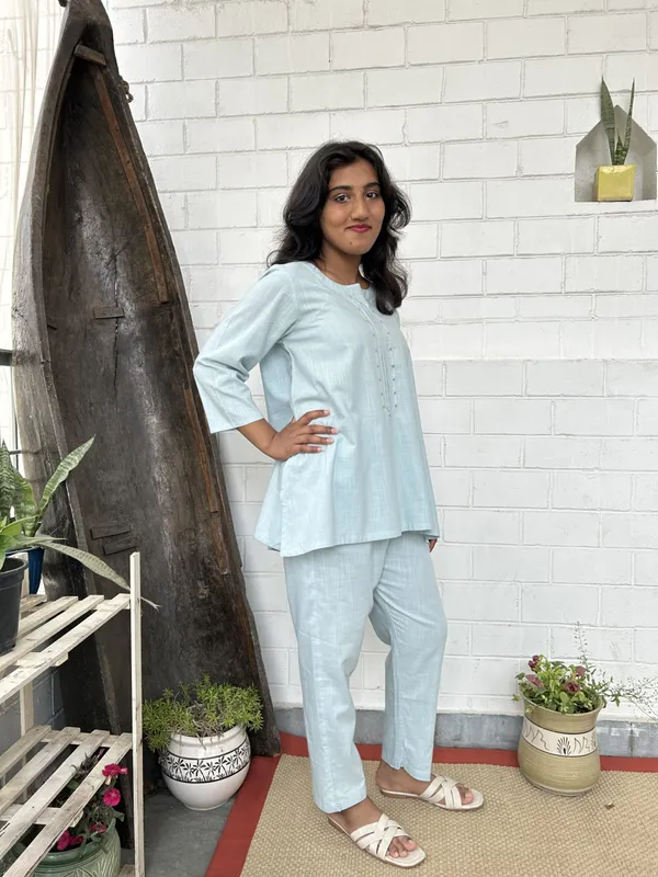 Sky_Blue_Kantha_Embroidered_Short_Cotton_Co-ord_-_XXL