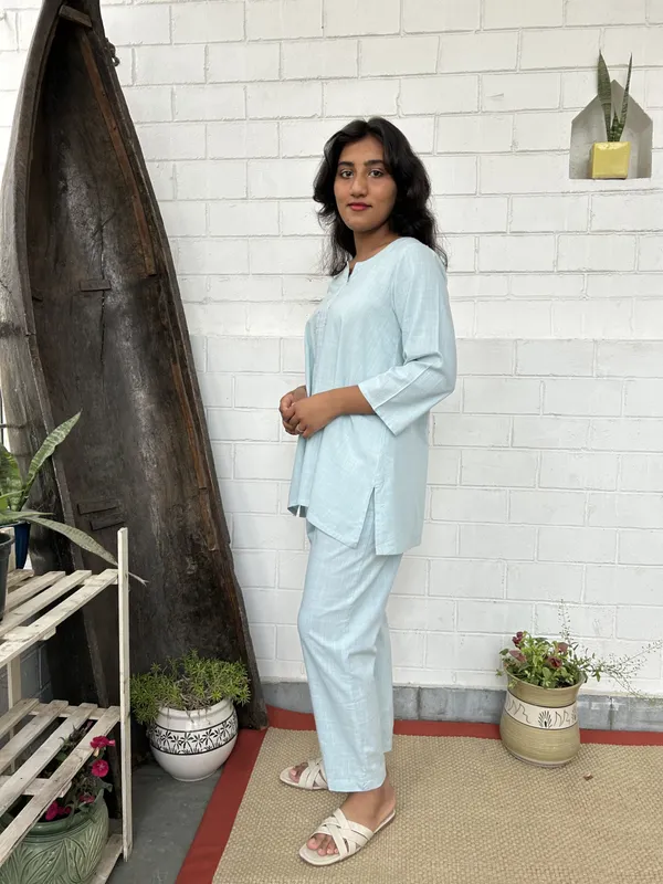 Sky_Blue_Kantha_Embroidered_Short_Cotton_Co-ord_-_XXL