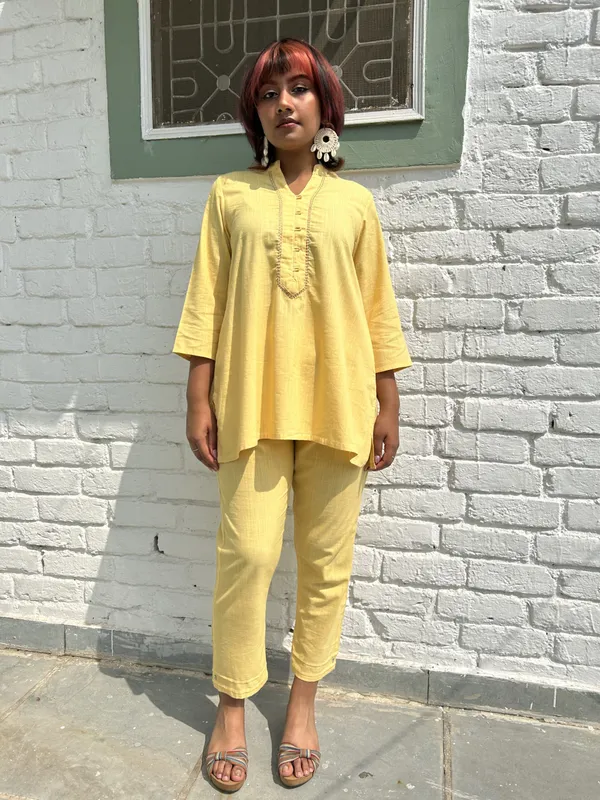 Yellow_Kantha_Embroidered_Short_Cotton_Co-ord_-_XXL