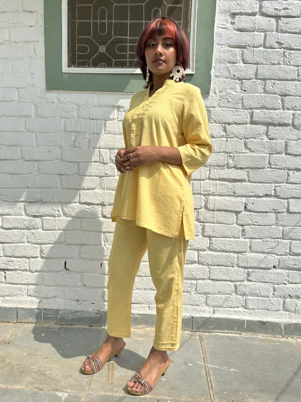 Yellow_Kantha_Embroidered_Short_Cotton_Co-ord_-_XXL