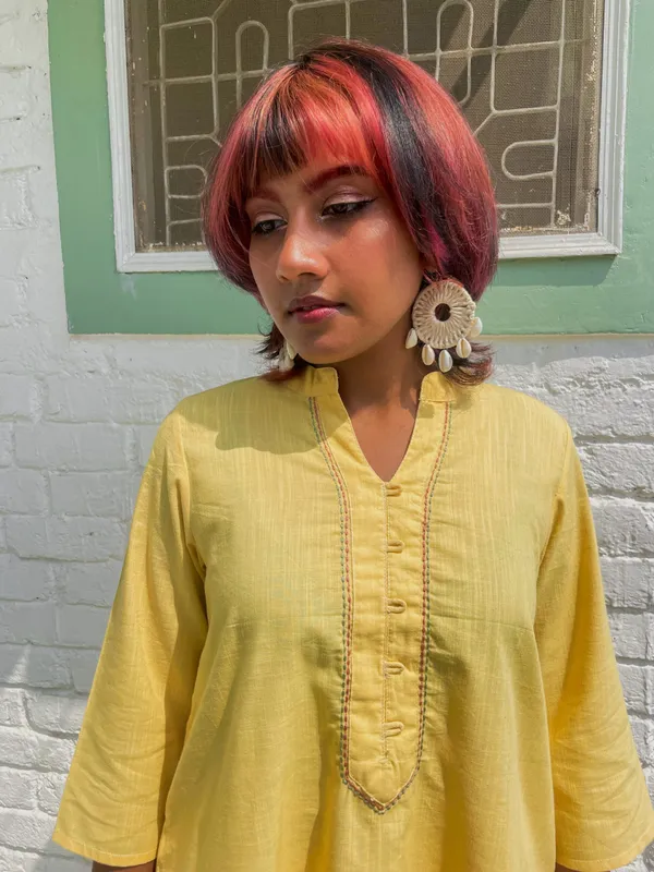 Yellow_Kantha_Embroidered_Short_Cotton_Co-ord_-_XXL